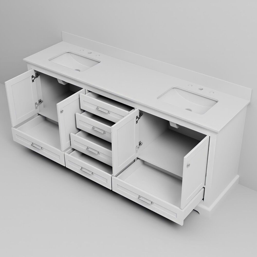 Lexora Home Dukes 80" Double Bathroom Vanity in White with 2 cm White Cultured Marble Top and Rectangular Sinks, , large