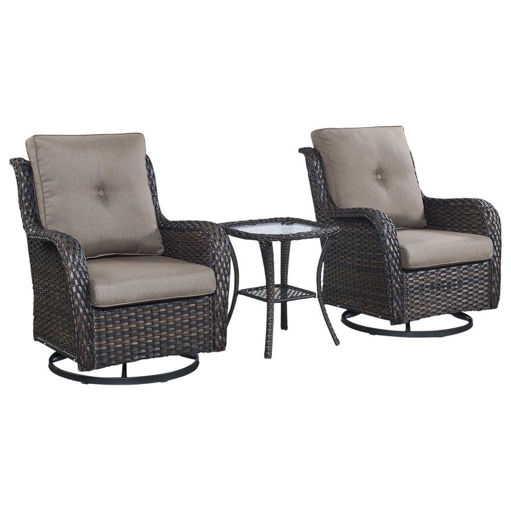 Sunwell Garden 3-Piece Patio Chat Set with Brown Rattan in Gray, , large