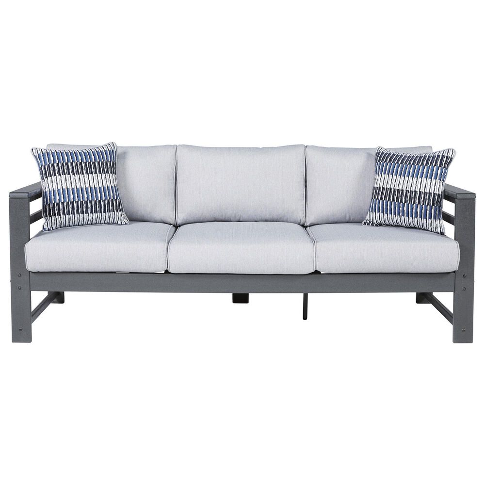 Ashley Amora Stationary Patio Sofa with Cushion in Light Gray, , large