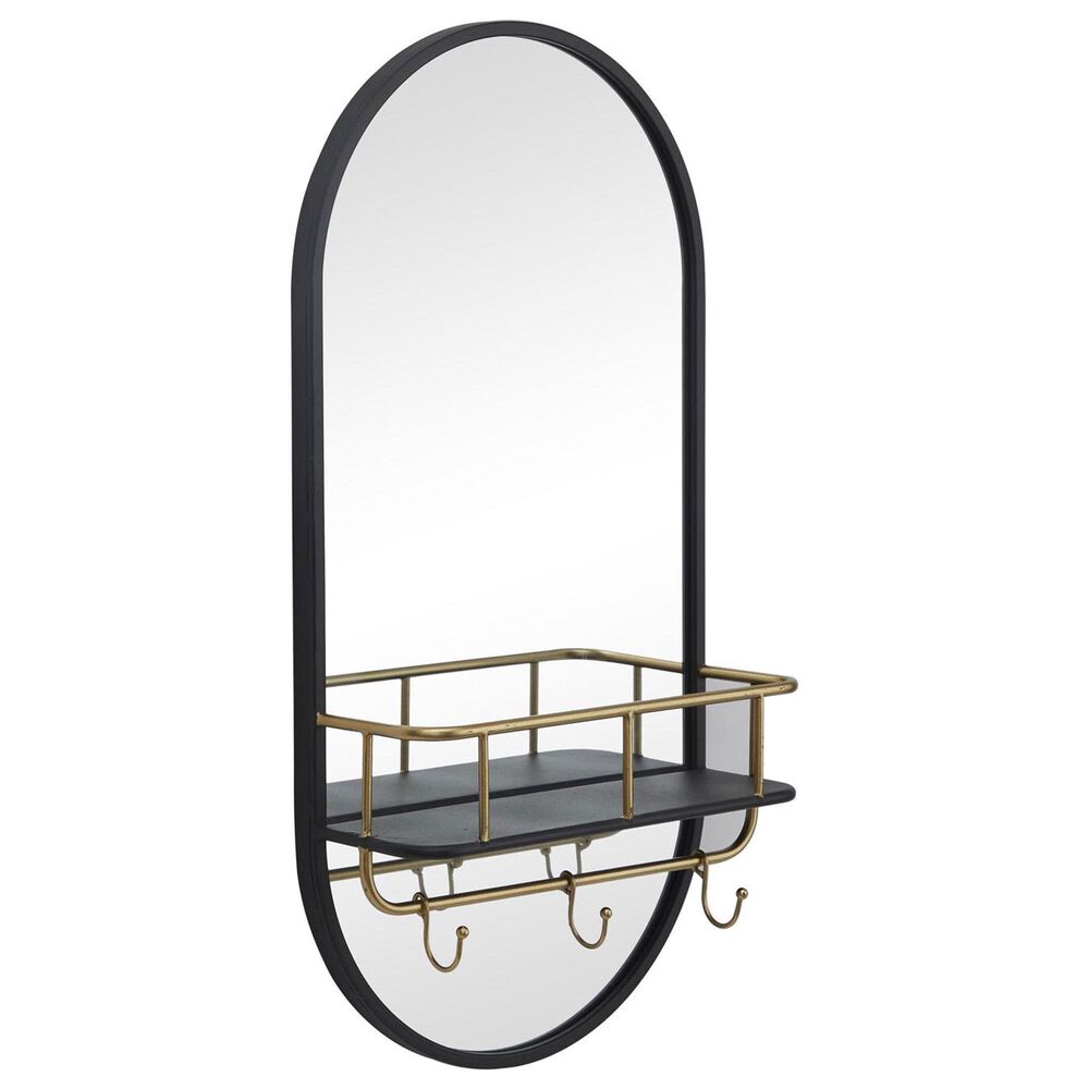 Maple and Jade Metal Oval Wall Mirror with 1 Shelf in Matte Black, , large