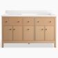 Kohler Malin 60" Double Bathroom Vanity in White Oak with 3 cm White Quartz Top and Rectangular Sinks, , large