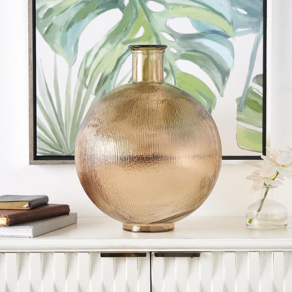 Maple and Jade Ribbed Decorative Vase in Tinted Brown, , large