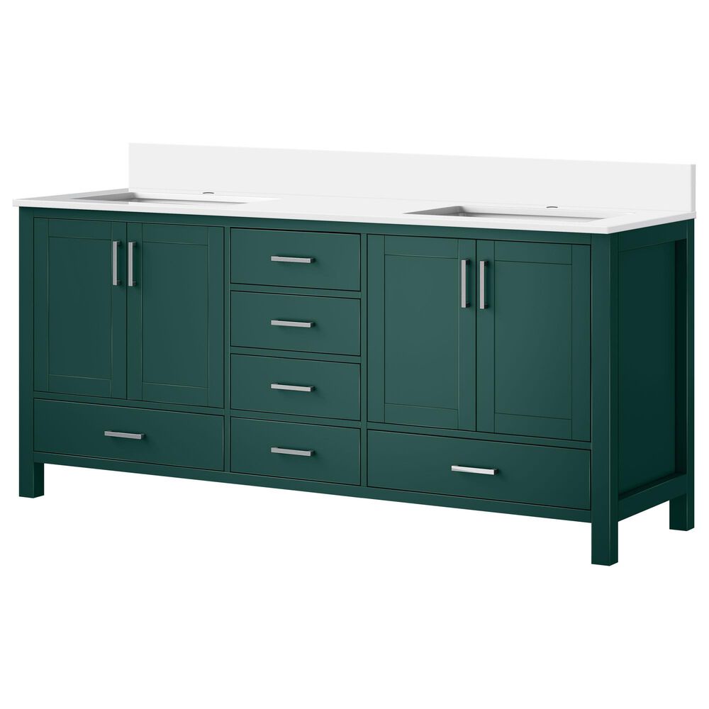 Lexora Home Jacques 72" Double Bathroom Vanity in Green with 2 cm White Cultured Marble Top and Rectangular Sinks, , large