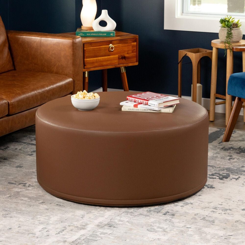 Jaxx Candler Faux Leather Ottoman in Walnut, , large