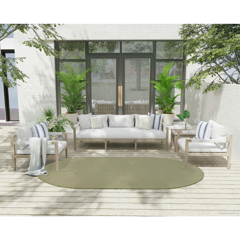 Nourison Courtyard Ivory and Green 5&#39; x 8&#39; Oval Indoor/Outdoor Area Rug, , large