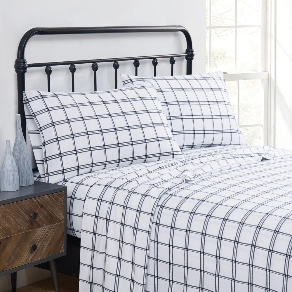 Pem America Truly Soft Bristol 4-Piece Queen Sheet Set in White and Black, , large