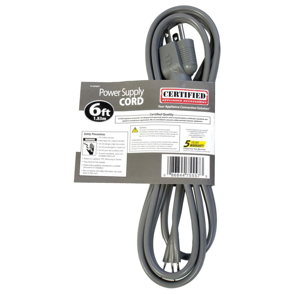 Petra Industries Inc 15-Amp Grounded Straight Plug Head Power Supply Cord, 6ft;, , large