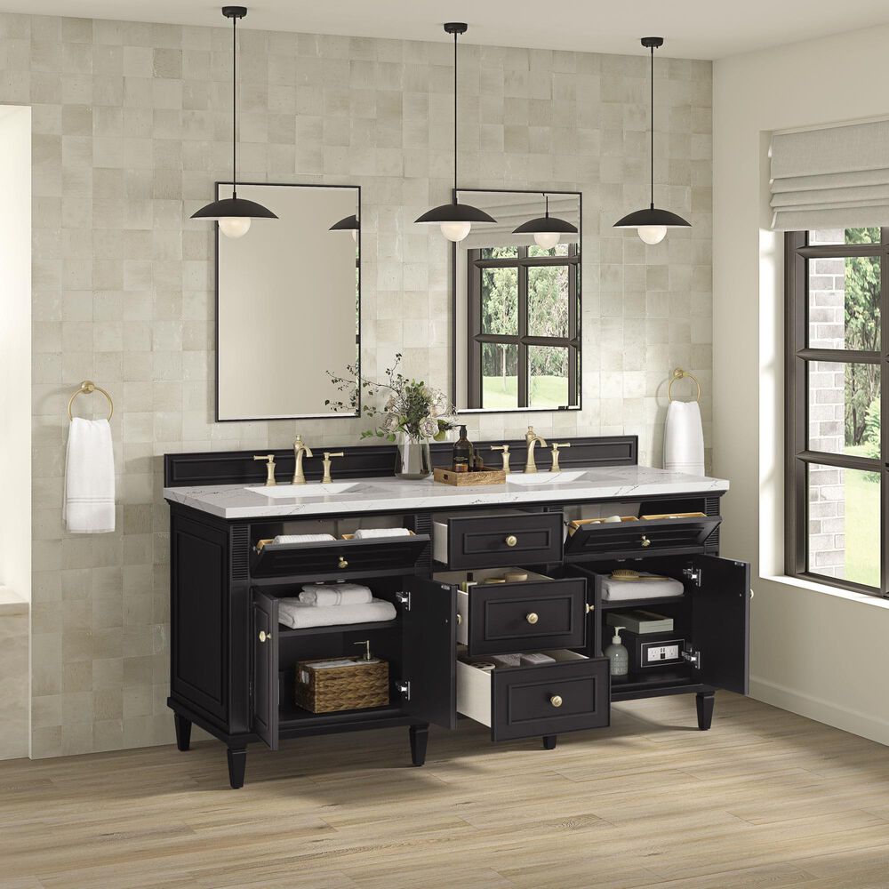 James Martin Vanities Lorelai 72&quot; Double Vanity in Black Onyx with 3 cm Ethereal Noctis Quartz Top, , large