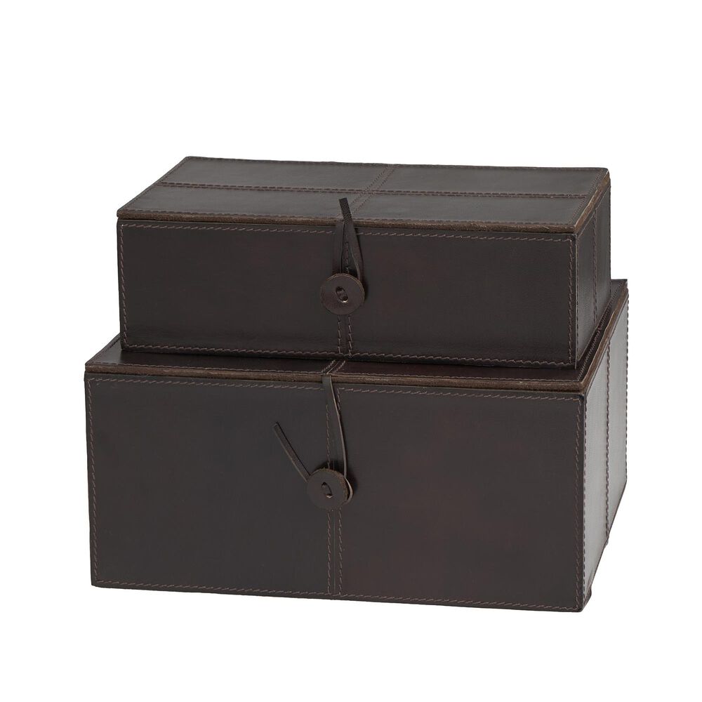 Maple and Jade 11" 2-Piece Handmade Storage Decorative Box Set in Dark Brown, , large