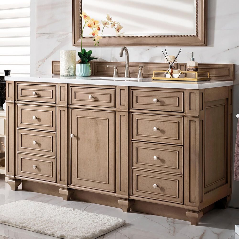 James Martin Vanities Bristol 36" Single Bathroom Vanity in Whitewashed Walnut with 3 cm Arctic Fall Solid Surface Top and Rectangle Sink, , large