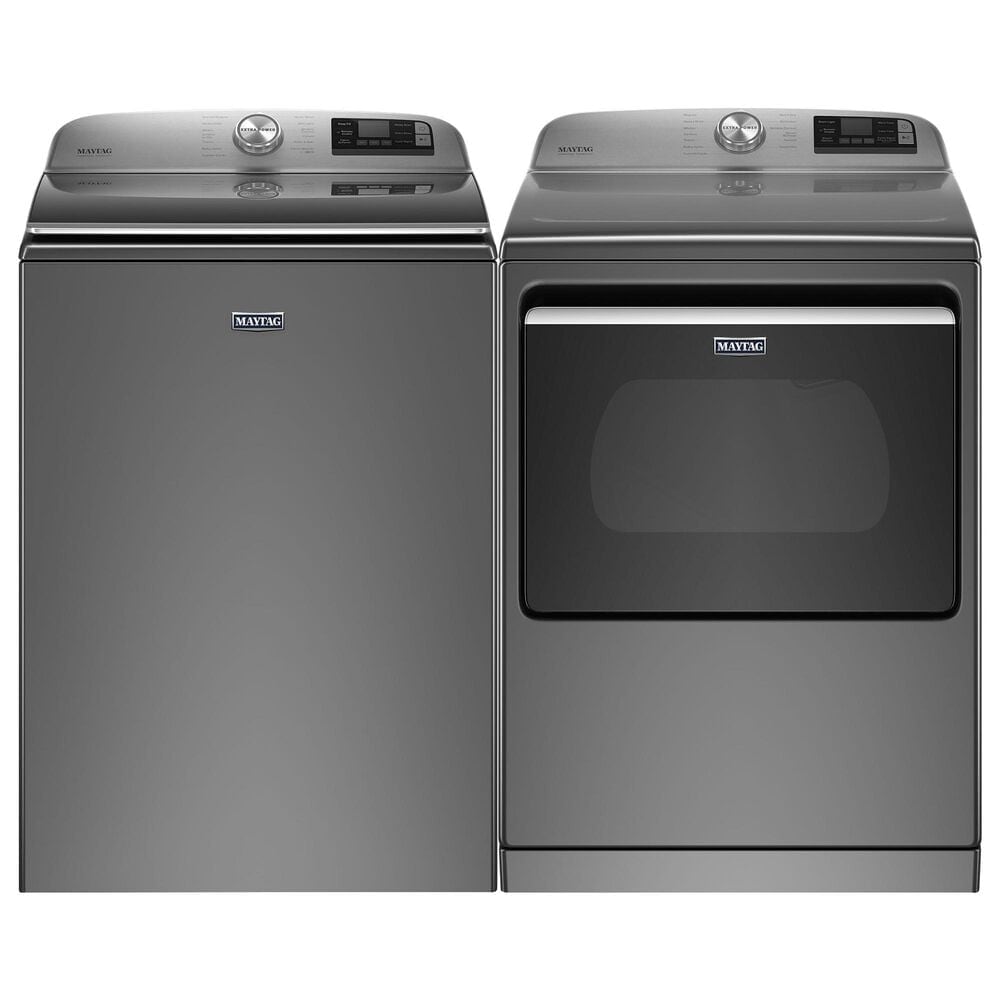 Maytag 5.2 Cu. Ft. Top Load Washer and 7.4 Cu. Ft. Electric Dryer Laundry Pair in Metallic Slate, , large