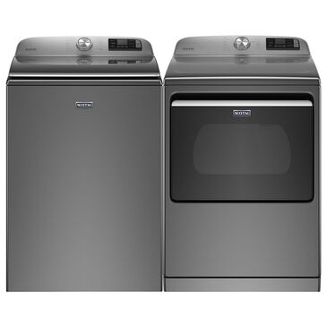 Maytag 5.2 Cu. Ft. Top Load Washer and 7.4 Cu. Ft. Electric Dryer Laundry Pair in Metallic Slate, , large