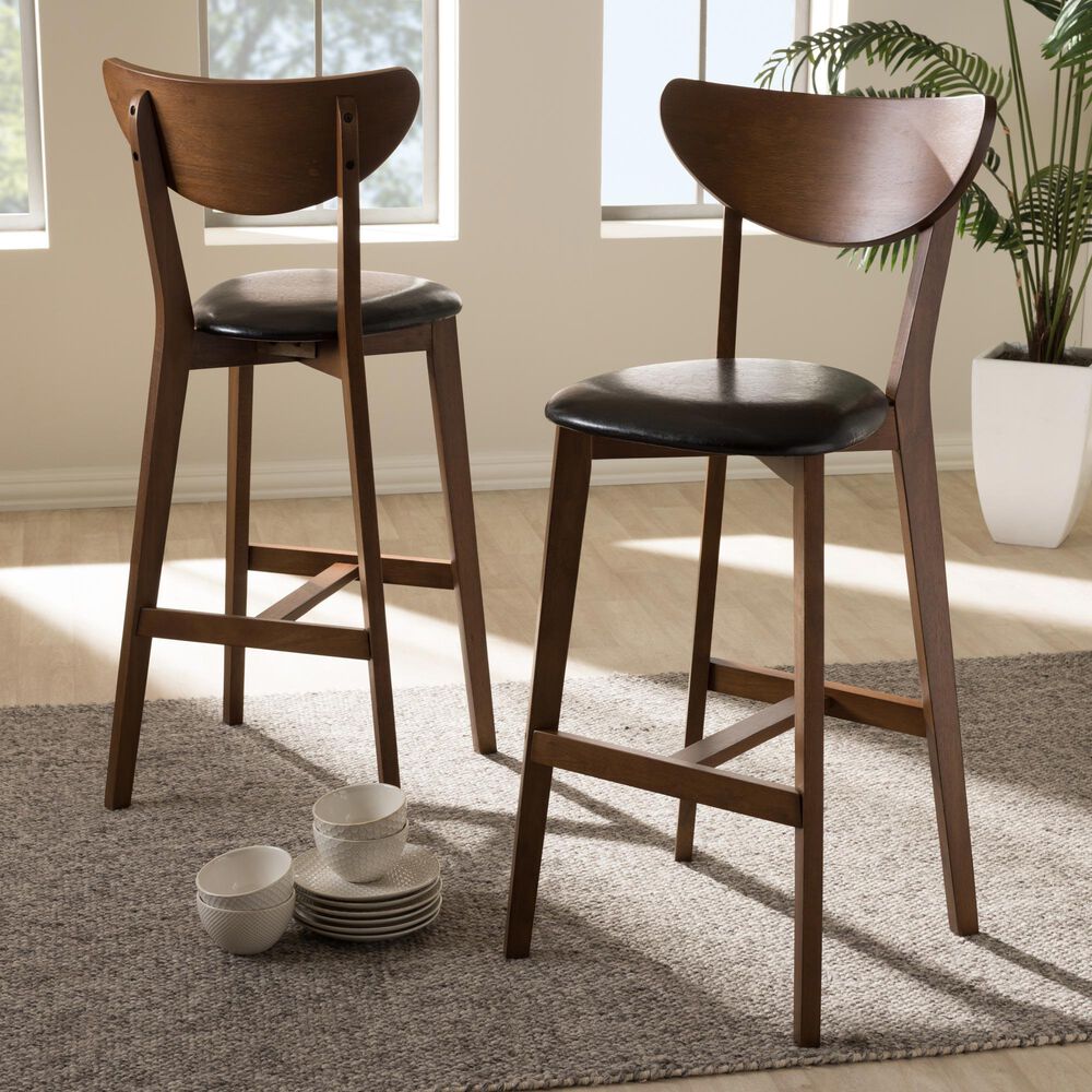 Baxton Studio Eline Bar Stool in Walnut (Set of 2), , large