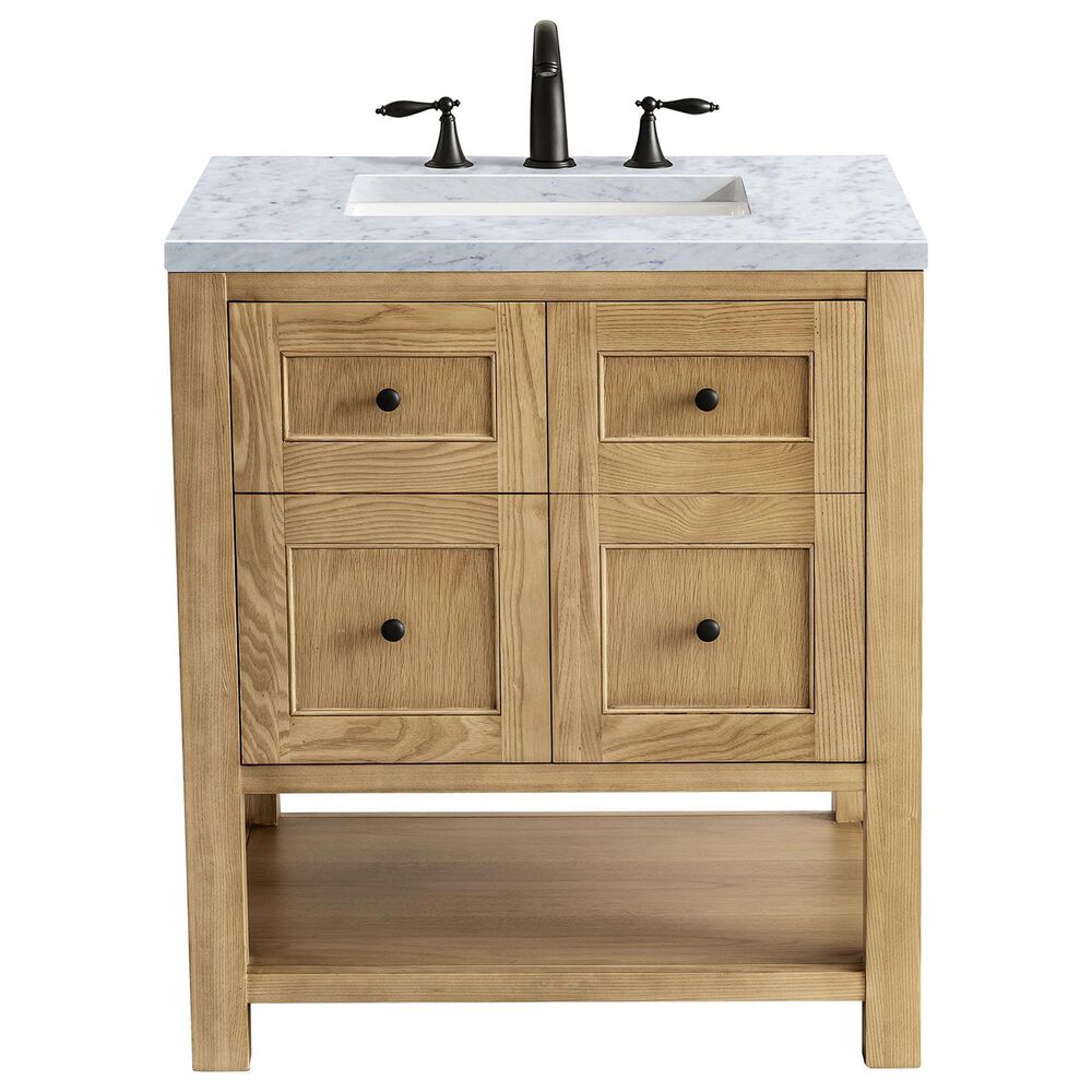 James Martin Vanities Breckenridge 30" Single Bathroom Vanity in Light Natural Oak with 3 cm Carrara White Marble Top and Rectangular Sink, , large