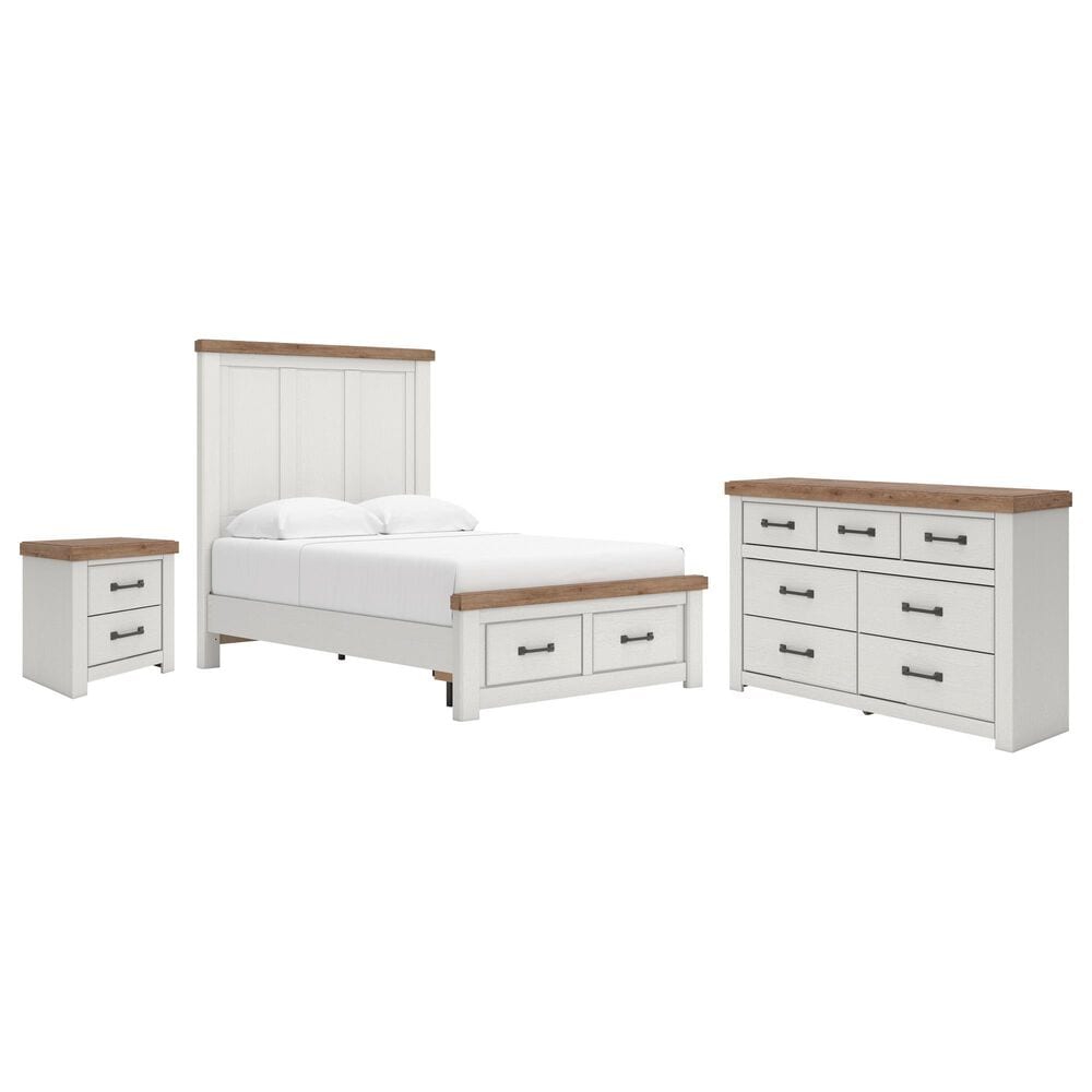 Ashley Savonport Full Storage Bed with Dresser and Nightstand in White and Brown, , large