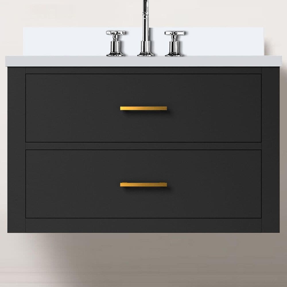 Lexora Home Castor 30&quot; Single Bathroom Vanity in Black with 2 cm White Quartz Top and Rectangular Sink, , large