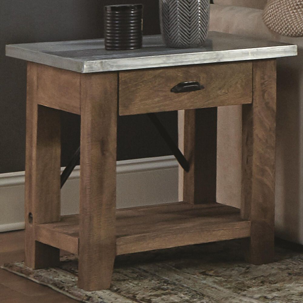 Bolton Furniture Millwork 22" End Table in Light Brown/Silver, , large