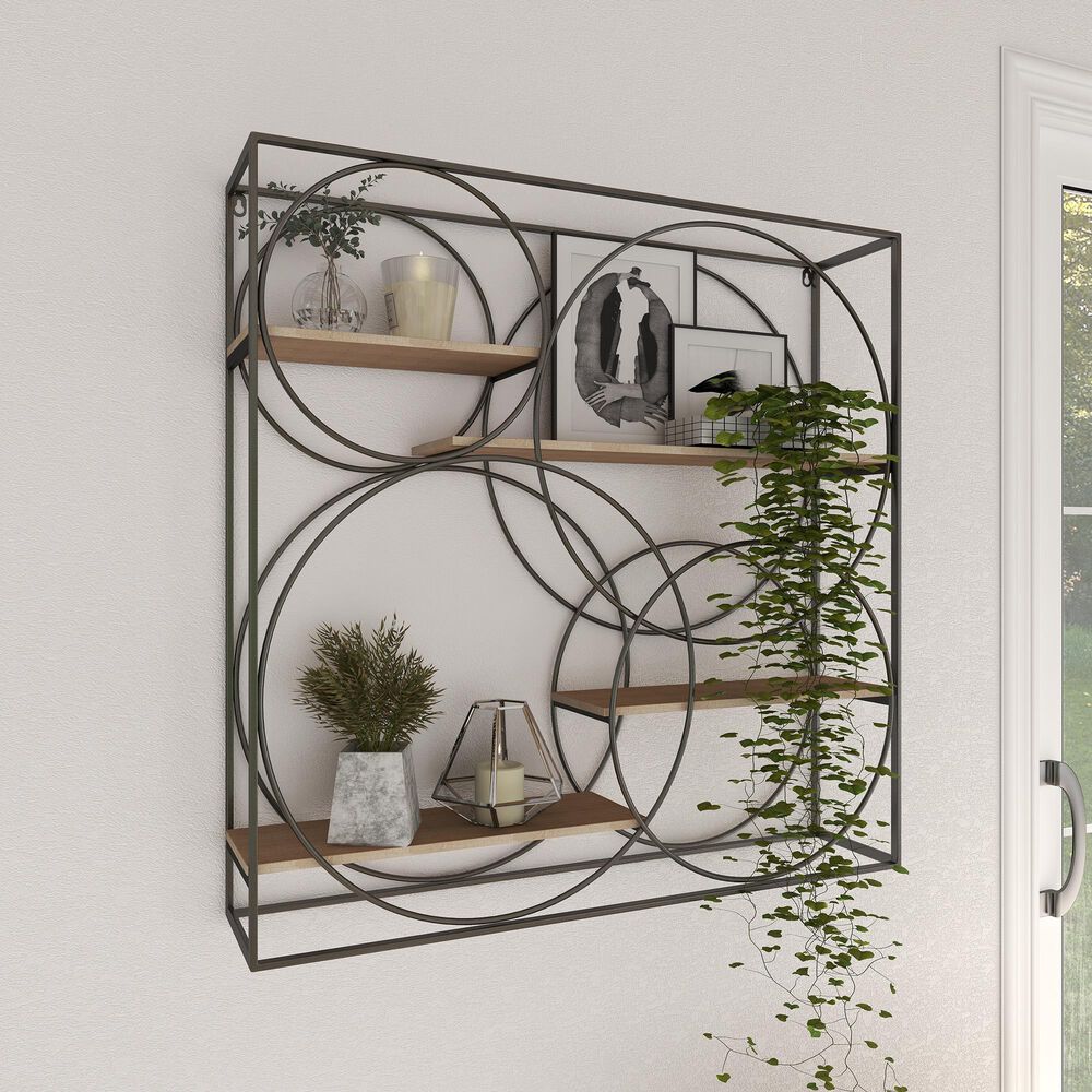 Maple and Jade 32&quot; x 32&quot; Wall Shelf in Charcoal Grey and Natural Brown, , large