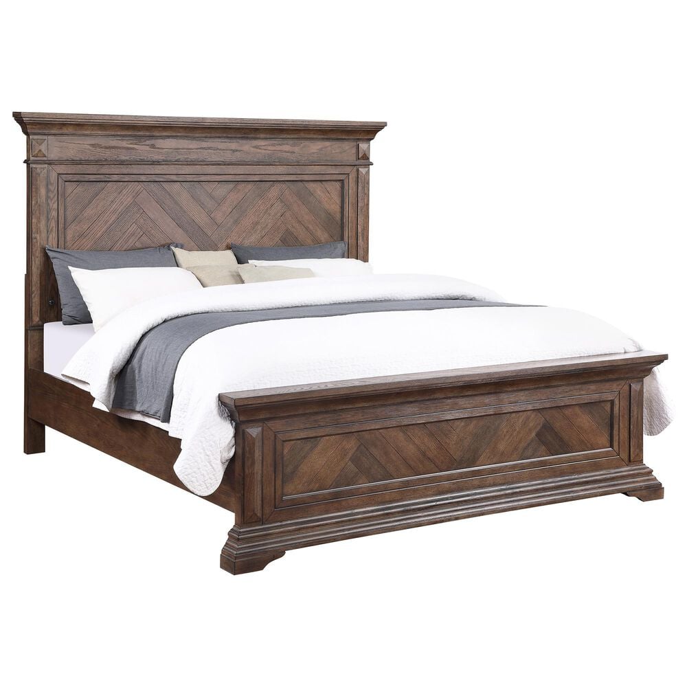 New Heritage Mar Vista King Panel Bed in Brushed Walnut with USB Ports, , large