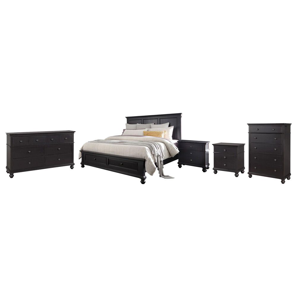 Riva Ridge Oxford California King Storage Panel Bed with Dresser, Chest, and Two Nightstands in Black, , large