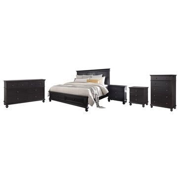Riva Ridge Oxford California King Storage Panel Bed with Dresser Chest and 2 Nightstands in Black, , large
