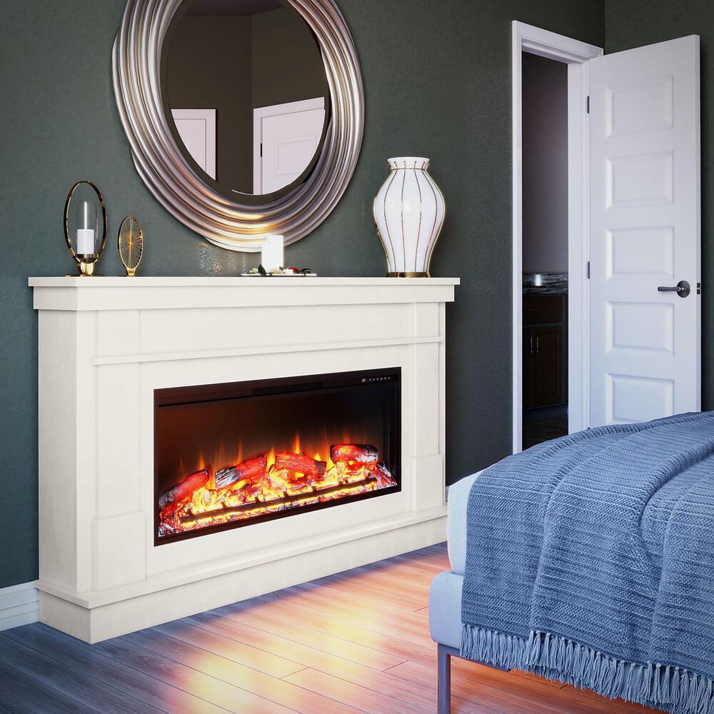 DHP Elmcrest Mantel with Electric Fireplace in Plaster | NFM
