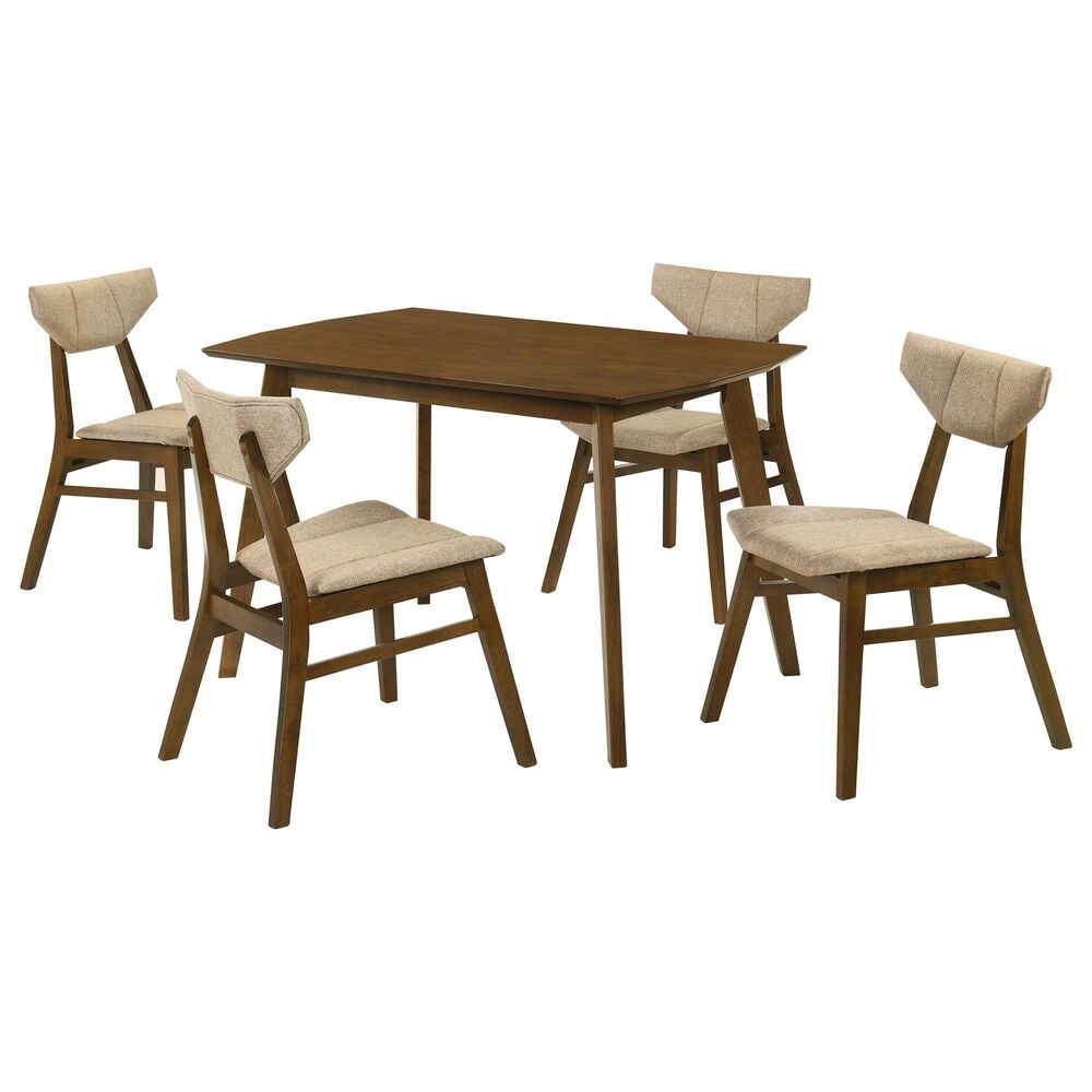 Armen Living Amaris 5-Piece Rectangular Dining Set with Sand Upholstery in Walnut, , large