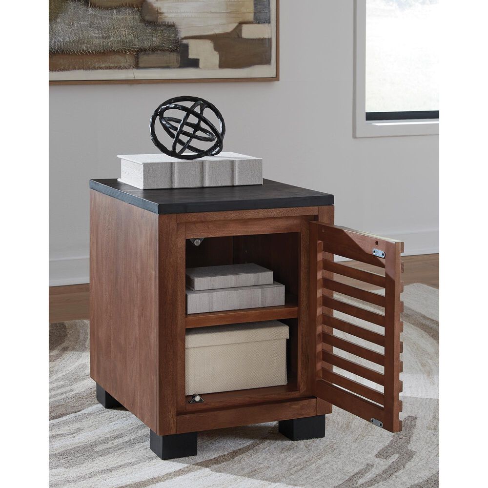 Ashley Kallari Chair Side End Table in Warm Brown and Matte Black, , large