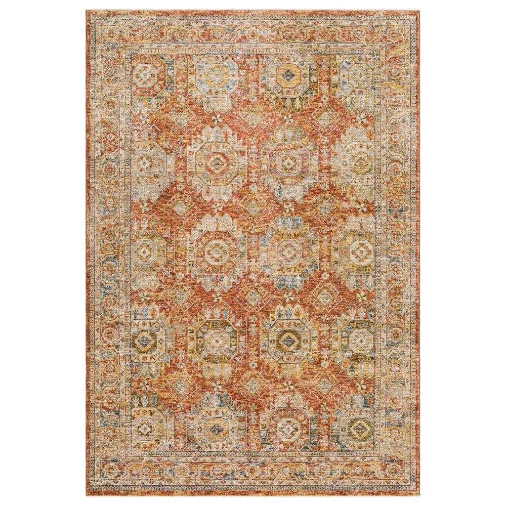 Surya Mona Lisa 7"10" Round Brick Red, Mustard, Tan, Sage, Dark Blue, Olive and Burgundy Area Rug, , large