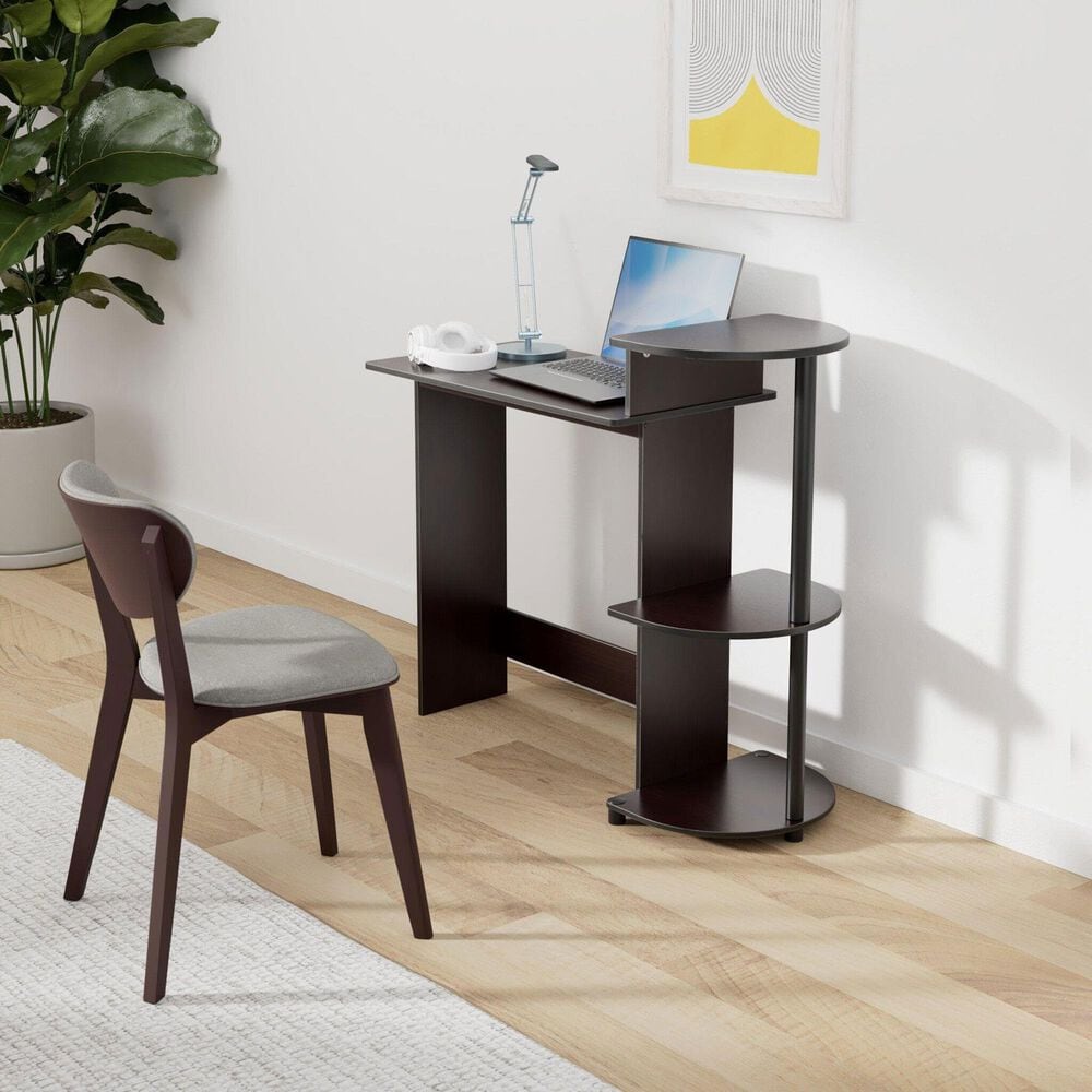 HOMLUX Compact Computer Desk with 3 Side Storage Shelves in Dark Walnut, , large