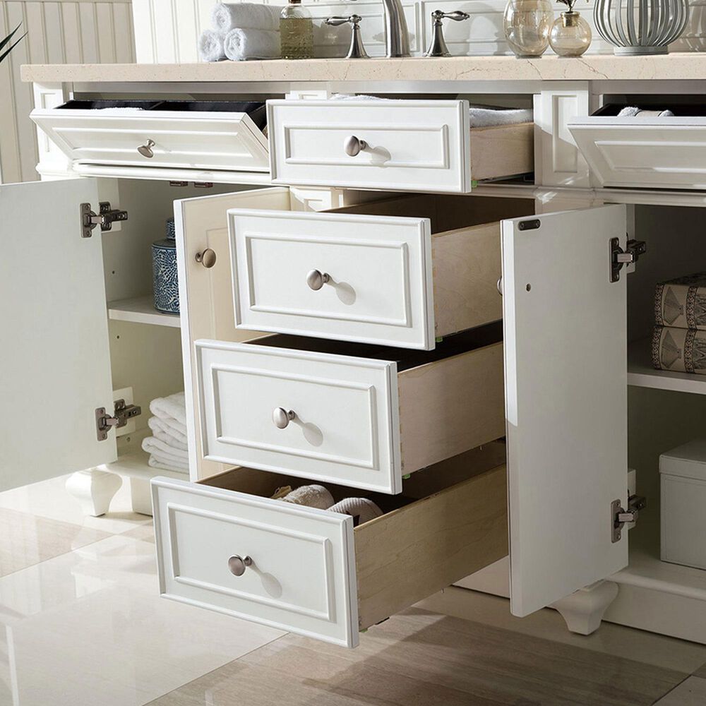 James Martin Vanities Bristol 72&quot; Double Bathroom Vanity in Bright White with 3 cm Eternal Marfil Quartz Top and Rectangular Sinks, , large