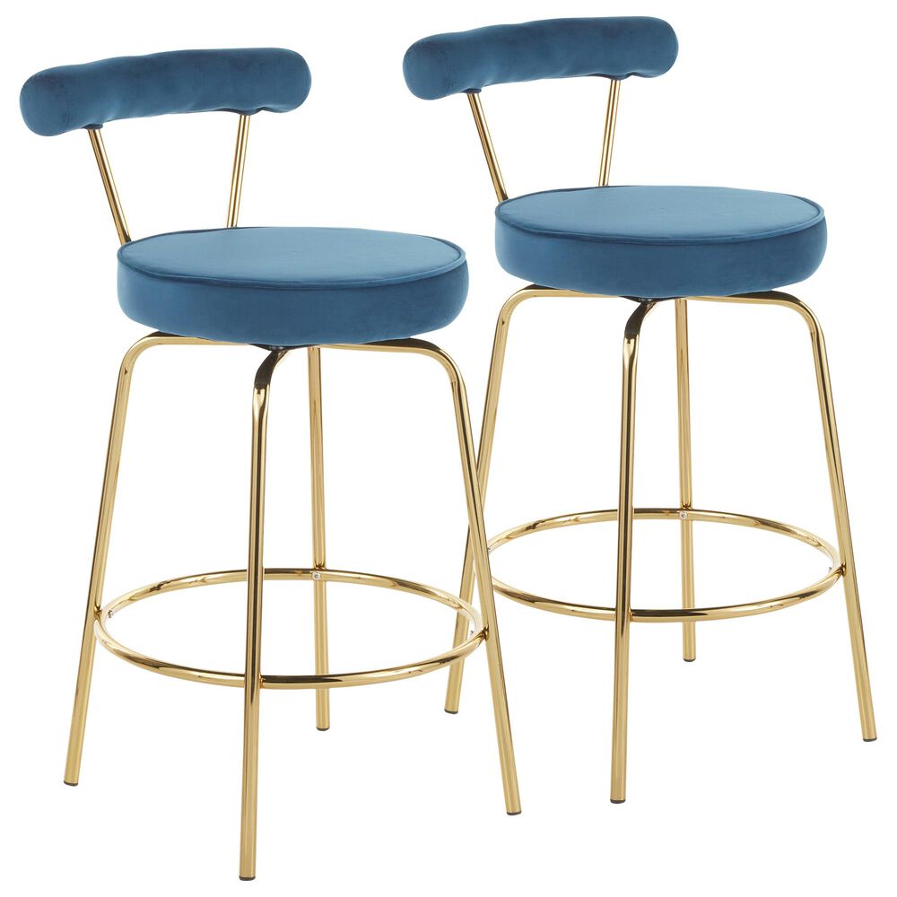 Lumisource Rhonda Counter Stool in Blue/Gold &#40;Set of 2&#41;, , large