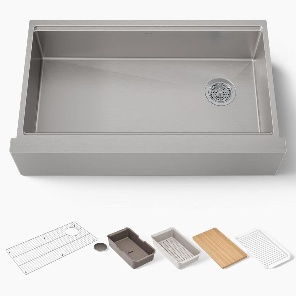 Kohler Strive 35.5" Undermount Single-Bowl Workstation Kitchen Sink in Stainless Steel, , large
