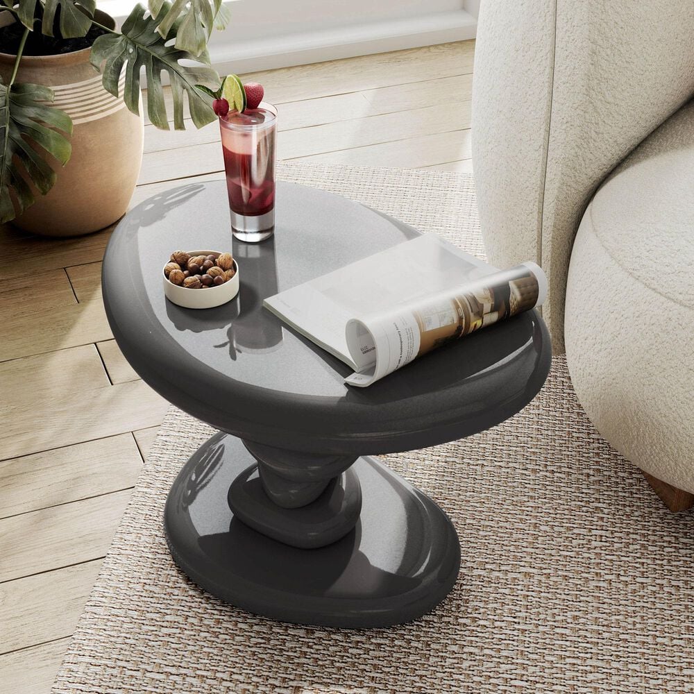 Furniture of America Rene Glossy End Table in Dark Gray, , large