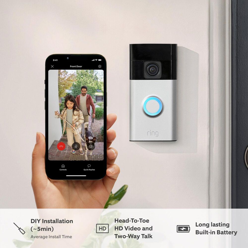 Ring Battery Doorbell and Indoor Cam Set in Satin Nickel and White, , large