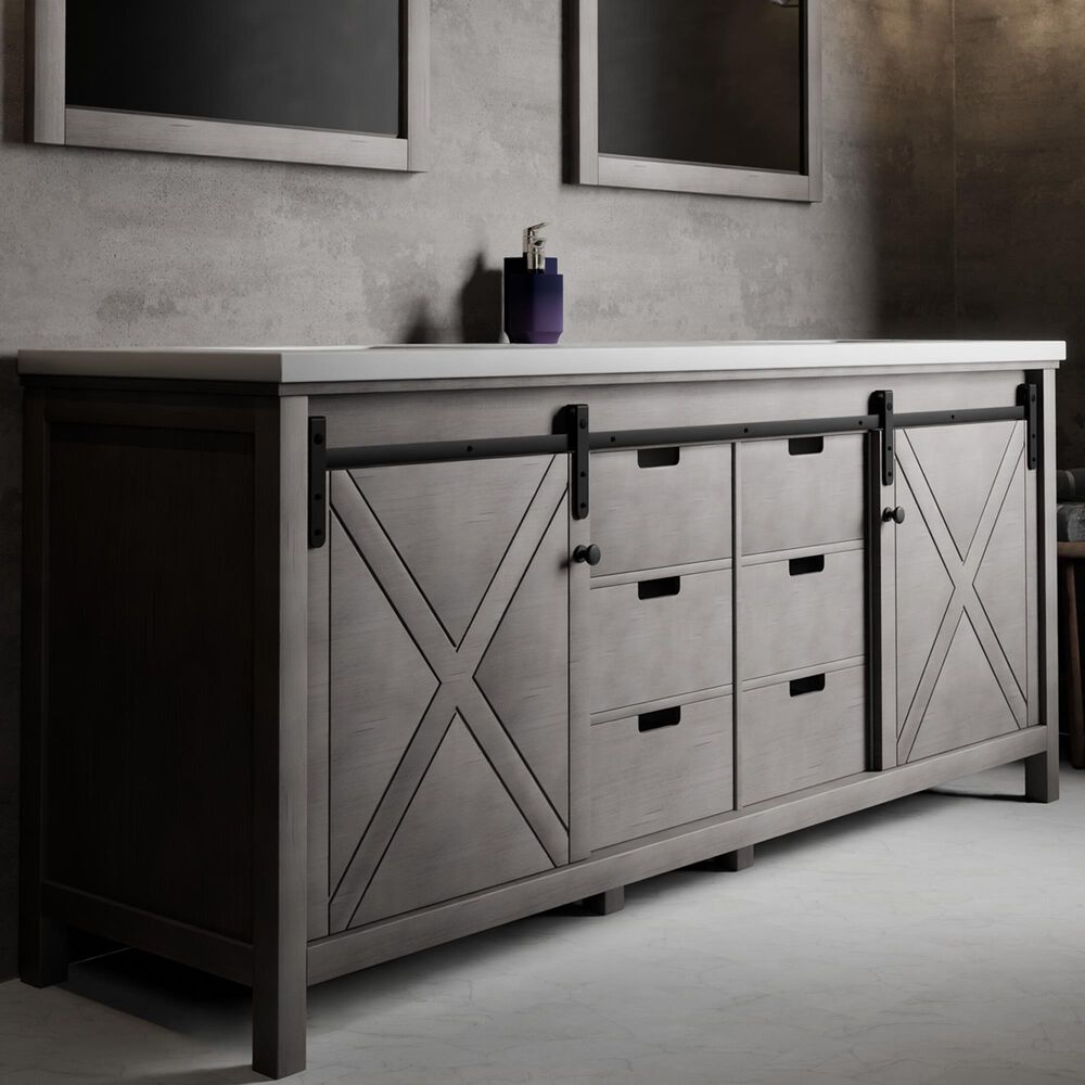 Lexora Home Marsyas 80" Double Bathroom Vanity in Ash Grey with 2 cm White Cultured Marble Top and Rectangular Sinks, , large