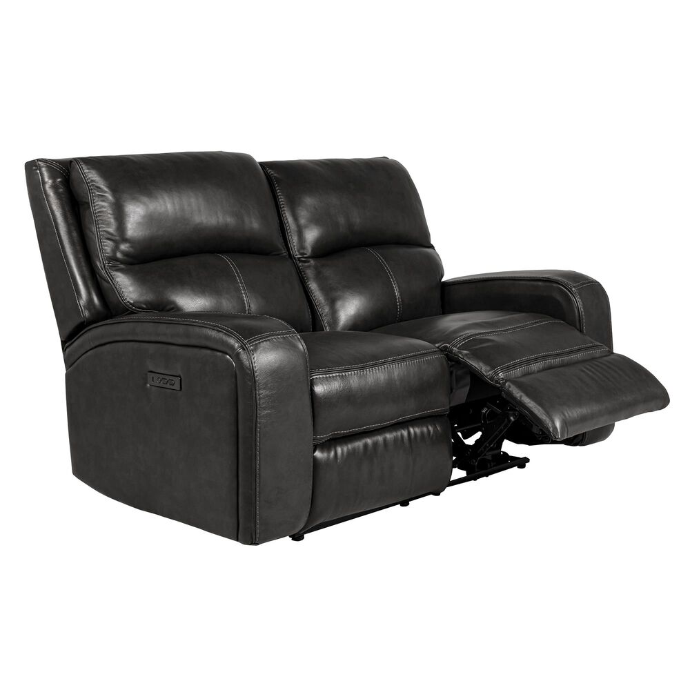 Oxford Furniture Leather Power Reclining Loveseat with Power Headrest in Pewter Nebraska