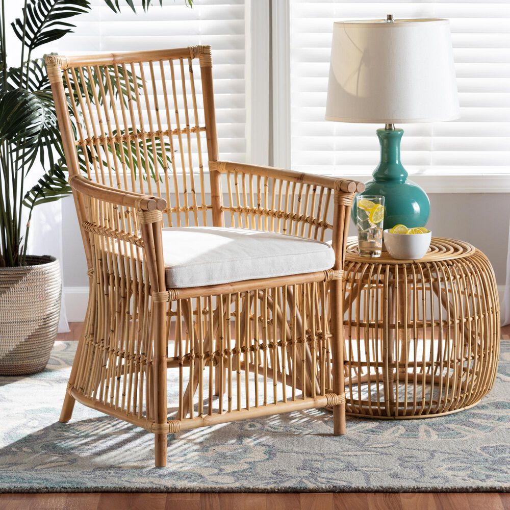 Baxton Studio Rose Rattan Arm Chair in White, , large