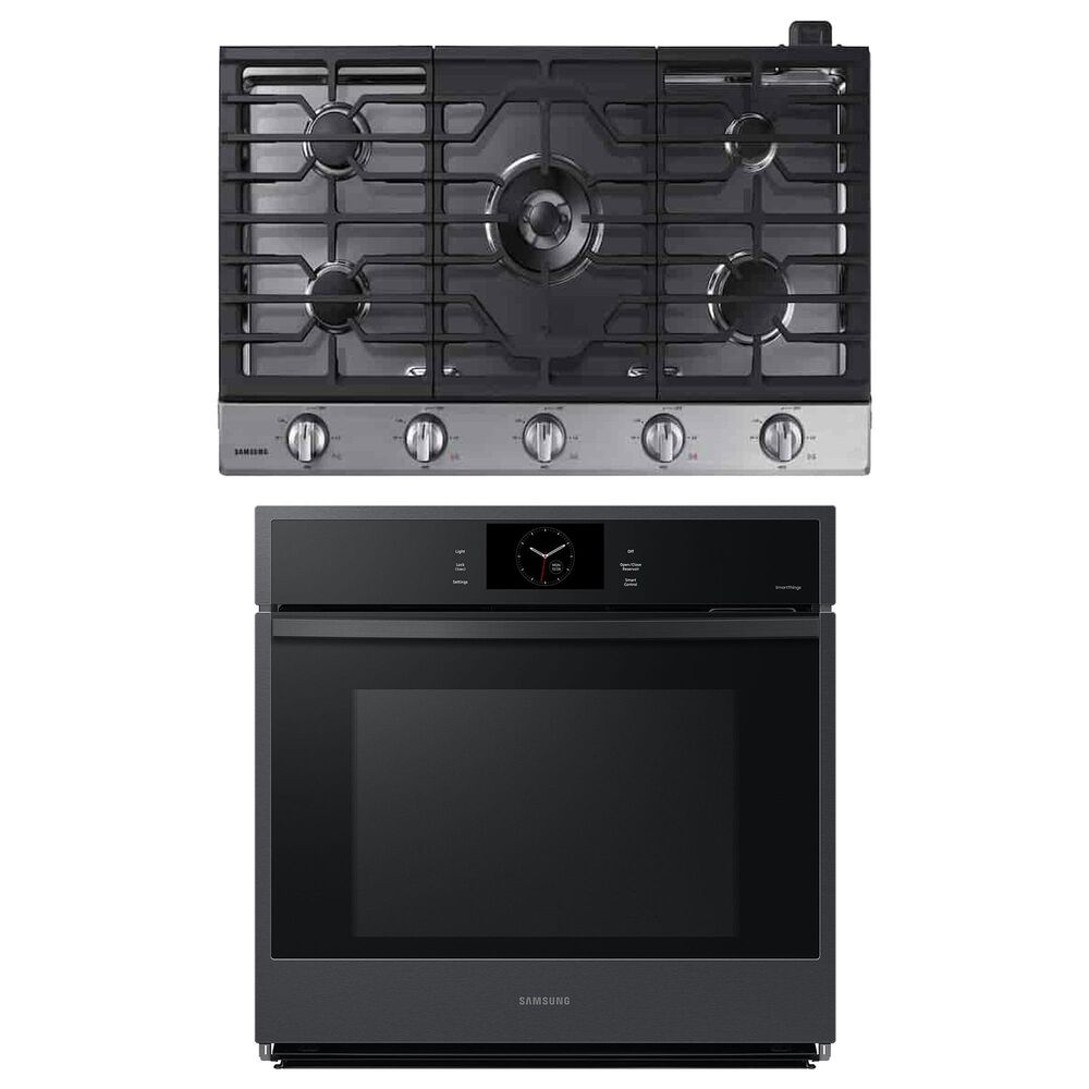 Samsung 2-Piece Kitchen Package with Matte Black 30" Single Wall Oven and Stainless Steel 36" Gas Cooktop, , large