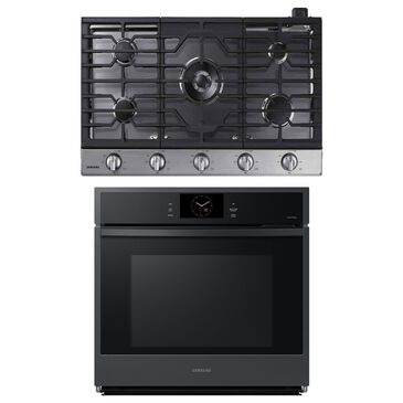 Samsung 2-Piece Kitchen Package with Matte Black 30" Single Wall Oven and Stainless Steel 36" Gas Cooktop, , large