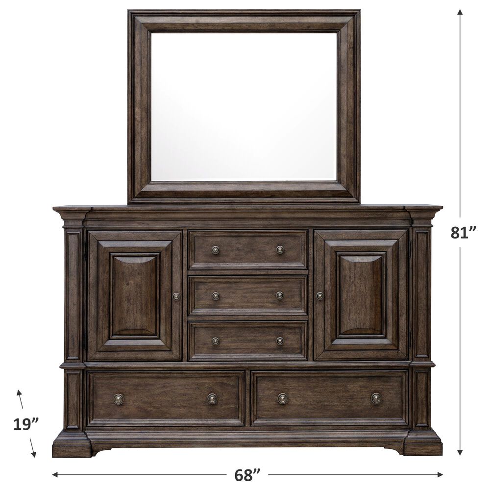 Chapel Hill Woodbury 5-Drawer Dresser and Mirror in Brown, , large