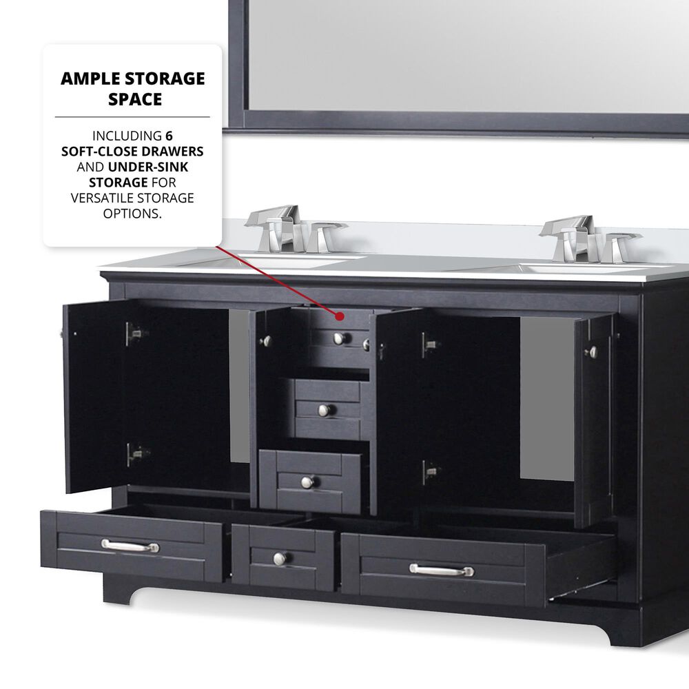 Lexora Home Dukes 60&quot; Double Bathroom Vanity in Espresso with 2 cm White Cultured Marble Top and Rectangular Sinks, , large