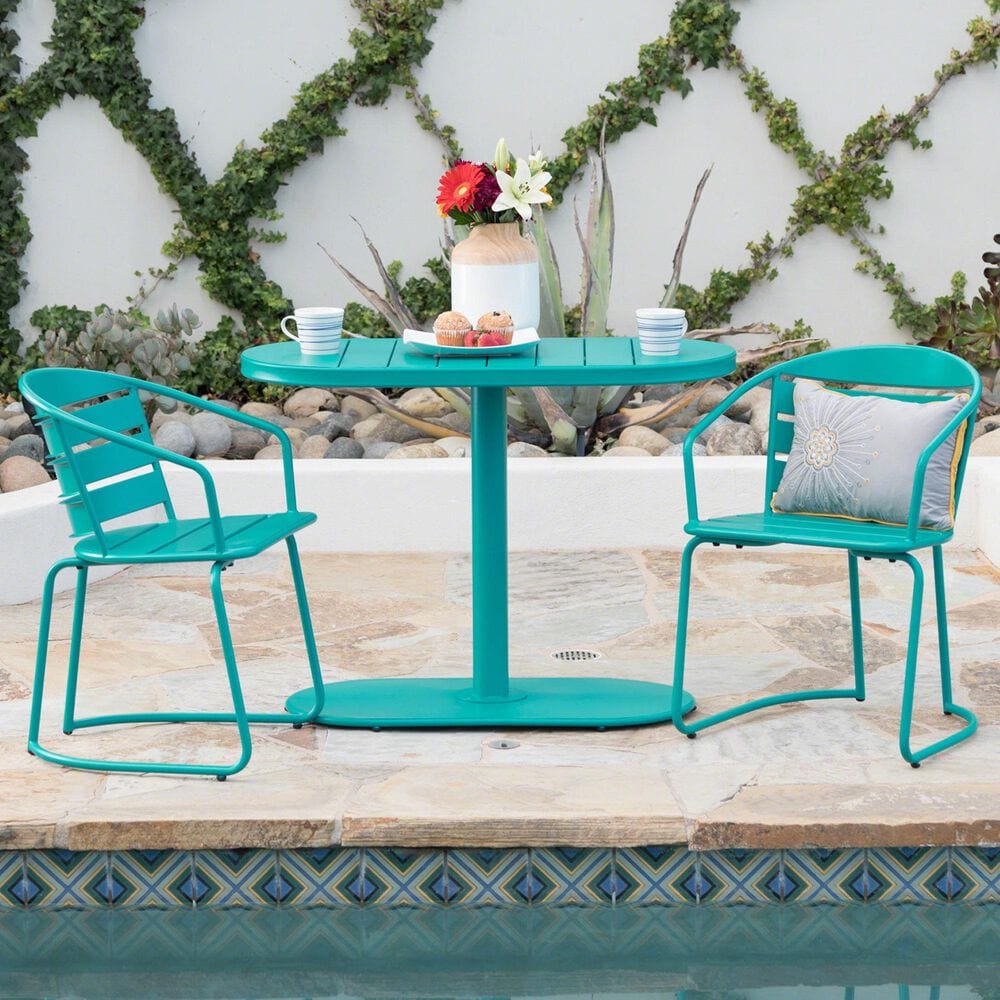 Hearth and Haven Santa Monica 3-Piece Outdoor Bistro Set in Teal, , large