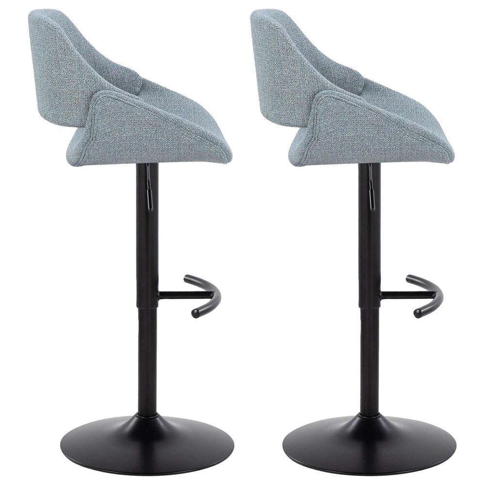 LumiSource Fabrico Swivel Adjustable Bar Stool with Blue Noise Fabric Upholstery and Rounded T Footrest in Black (Set of 2), , large