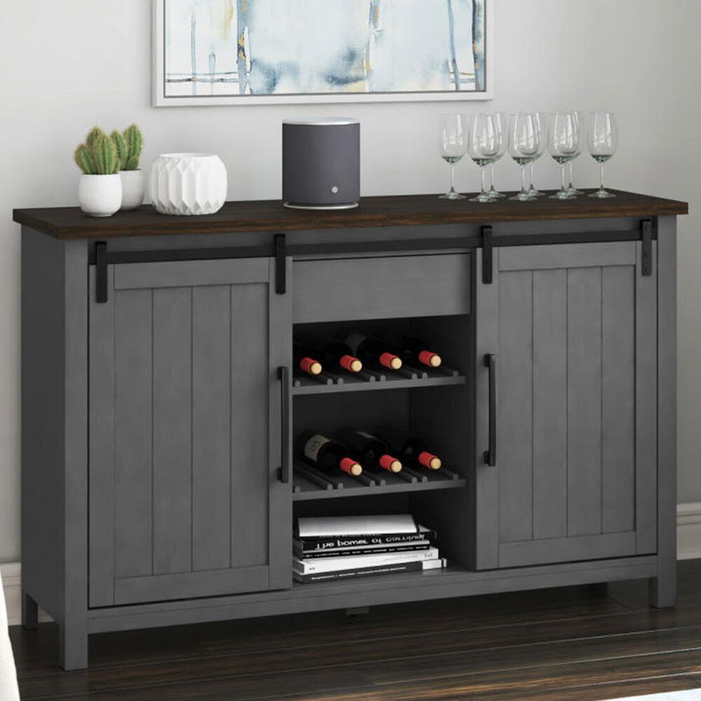 RTJ Furniture 2-Door Sideboard with Wine Storage in Antique Gray, , large
