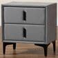 Baxton Studio Etienne 2-Drawer Nightstand with Slate Grey Velvet Upholstery in Black, , large