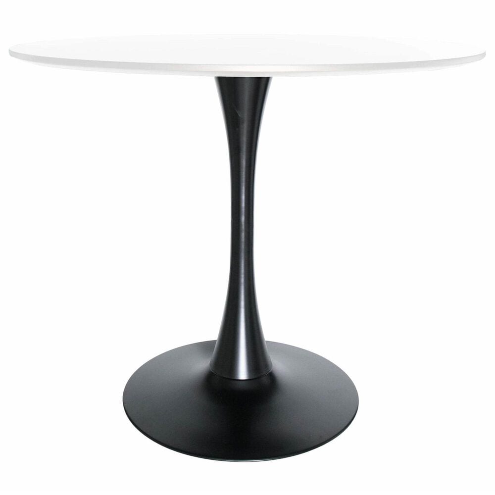 Leisuremod LeisureMod Bristol Mid-Century Modern Round Dining Table with Wood Top and Iron Pedestal Base with Gloss Finish for Kitchen and Dining Room, , large