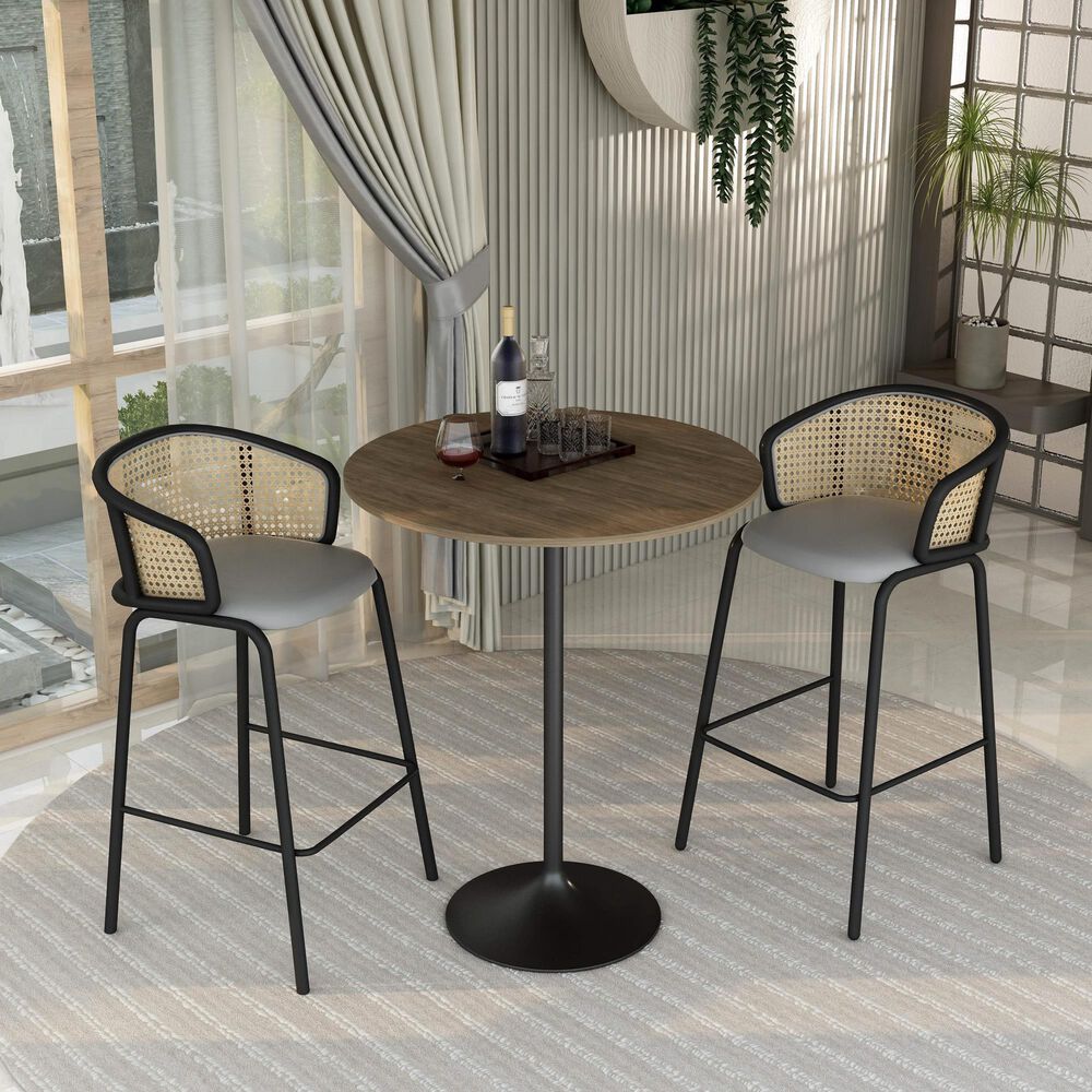 Leisuremod LeisureMod Verve Collection Modern Bar Height Table Black Base with 36 Round Dark Walnut MDF Top, , large