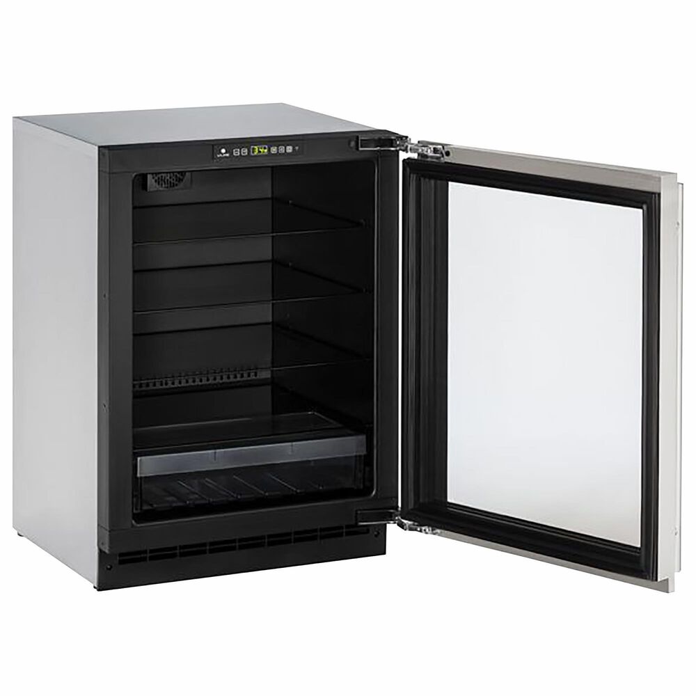 U-Line 4.9 Cu. Ft. Glass Door Refrigerator with Lock and Left Hinge in Stainless Steel, , large