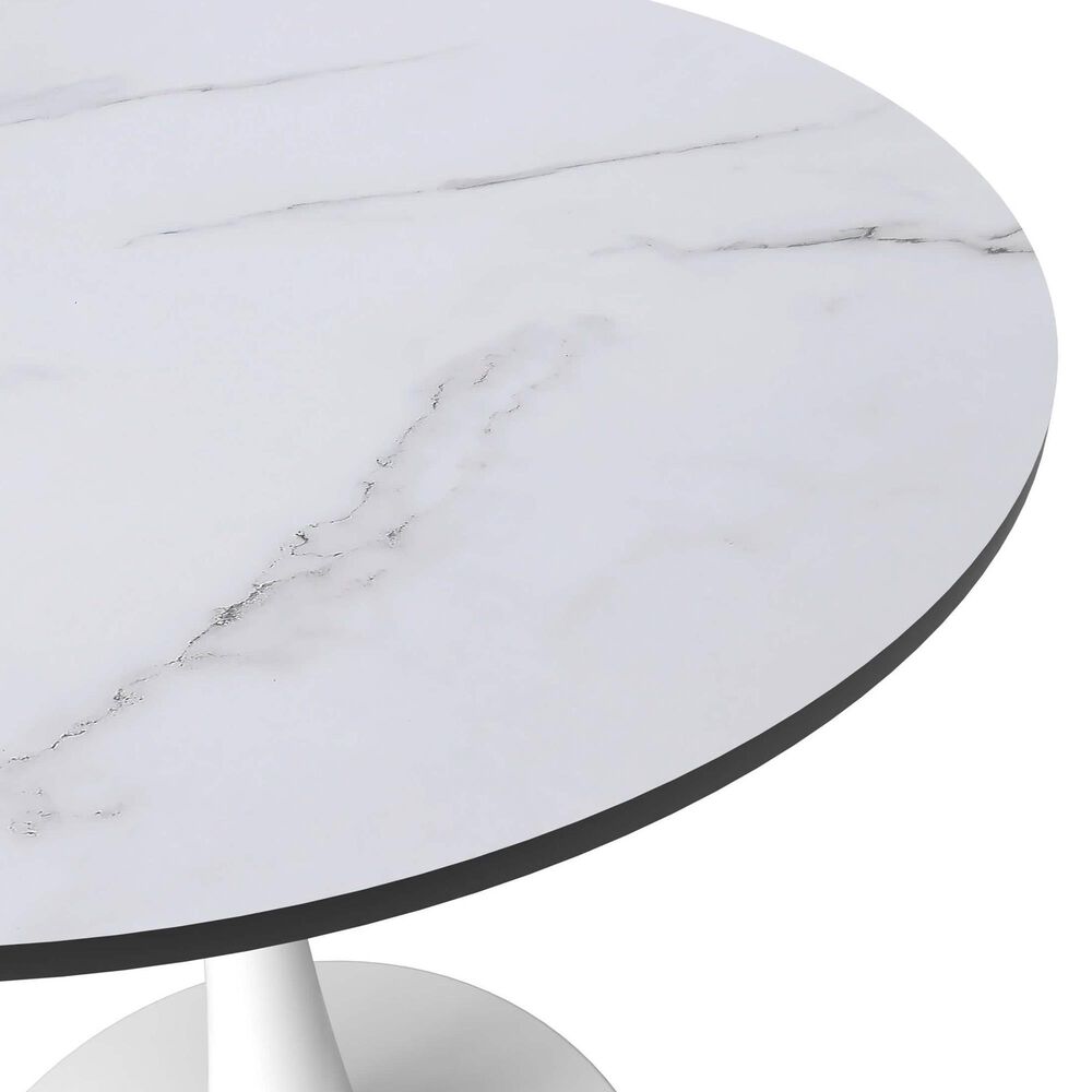 Leisuremod Leisuremod Bristol 24 round dining table White base with marbled MDF top, , large